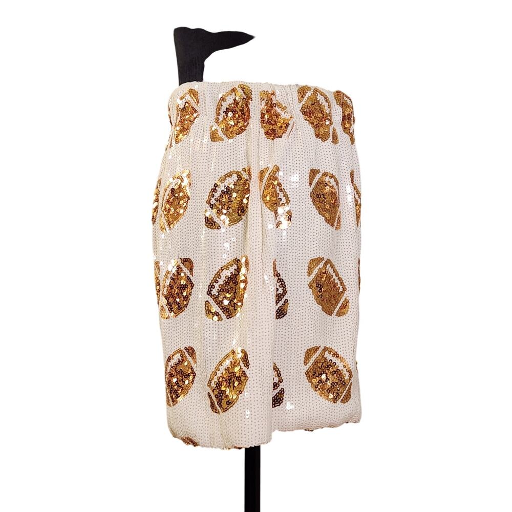 WHY DRESS NWT White & Gold Football Sequin Shorts, Size Large - Picture 3 of 13